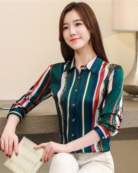 Stripe temperament tops fashion satin shirt for women
