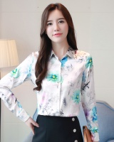 All-match floral long sleeve shirt silk colors slim tops