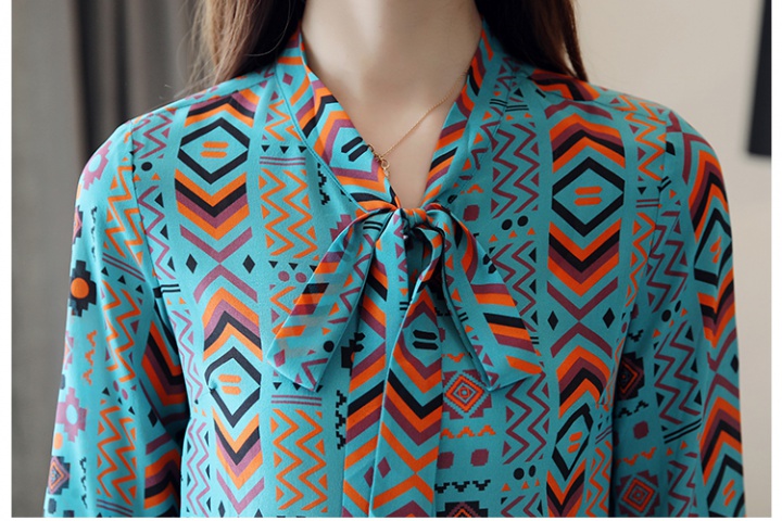 Bow autumn tops frenum printing shirt for women