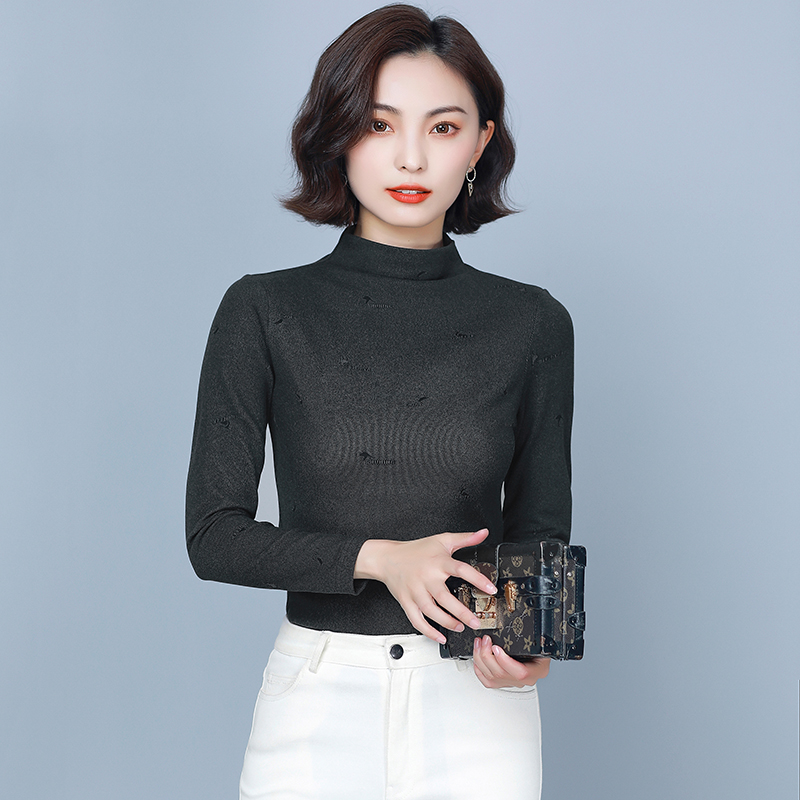 Long sleeve slim tops pure bottoming shirt for women