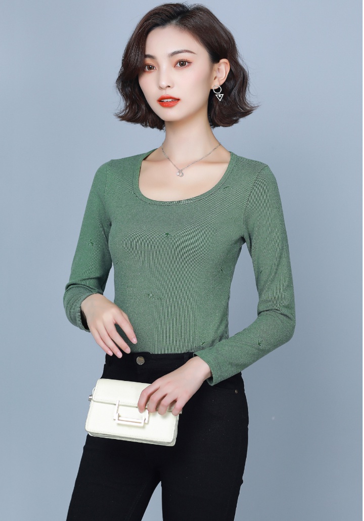Autumn round neck tops knitted small shirt for women
