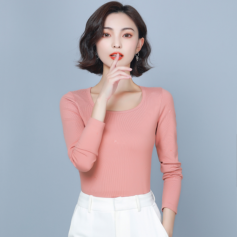 Autumn round neck tops knitted small shirt for women