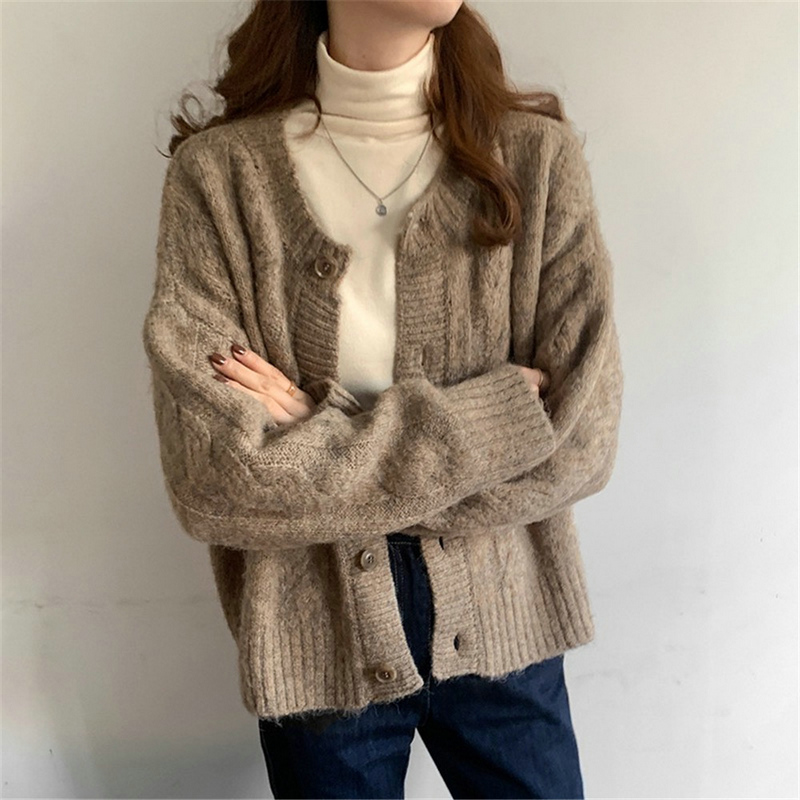 Colors knitted cardigan retro single-breasted coat