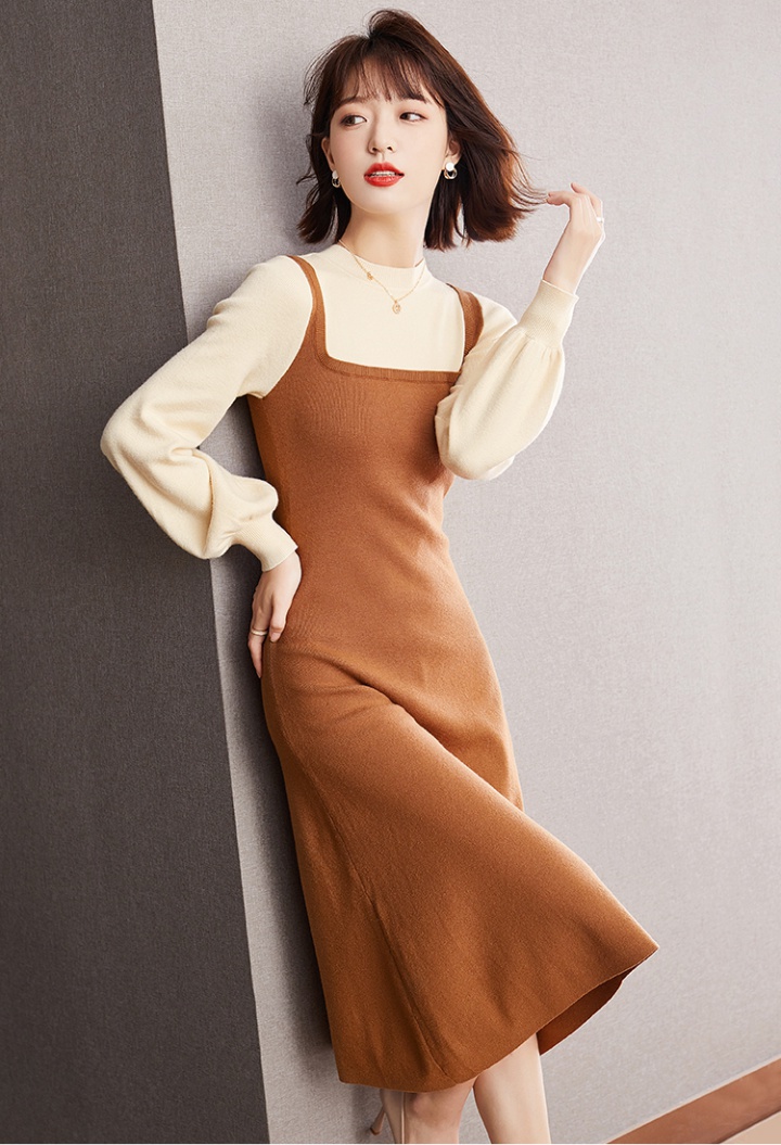 Autumn Pseudo-two dress long strap dress for women