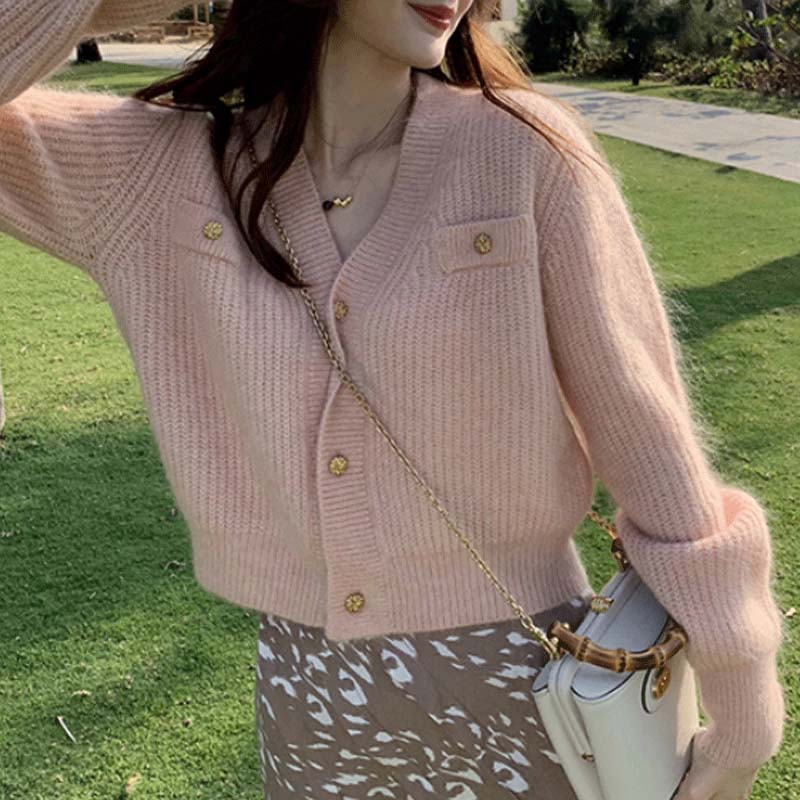 Fashion and elegant loose knitted coat Korean style all-match tops