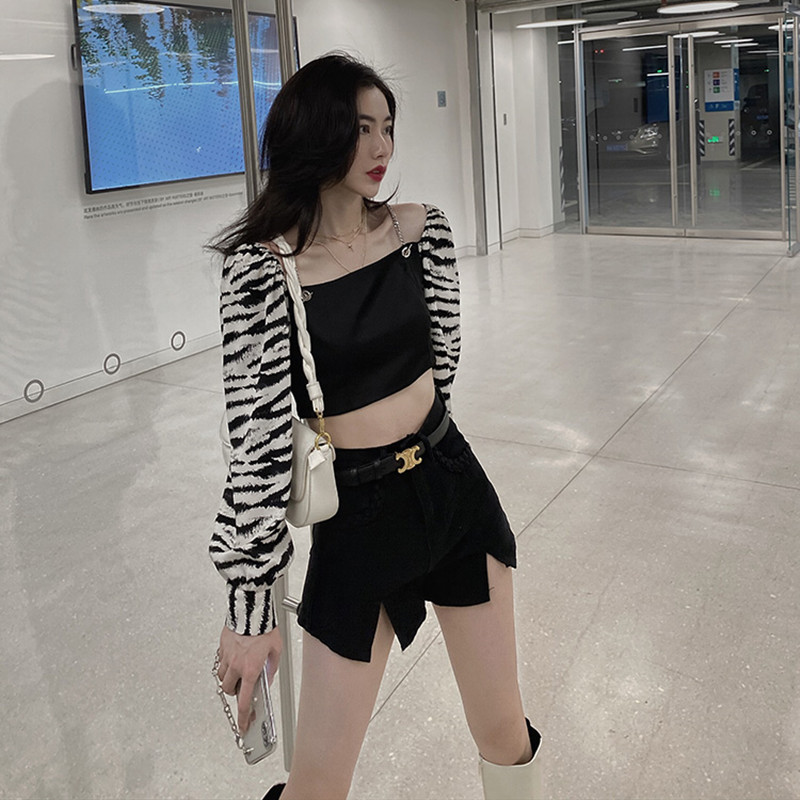 Spring and summer chain double tops short zebra T-shirt