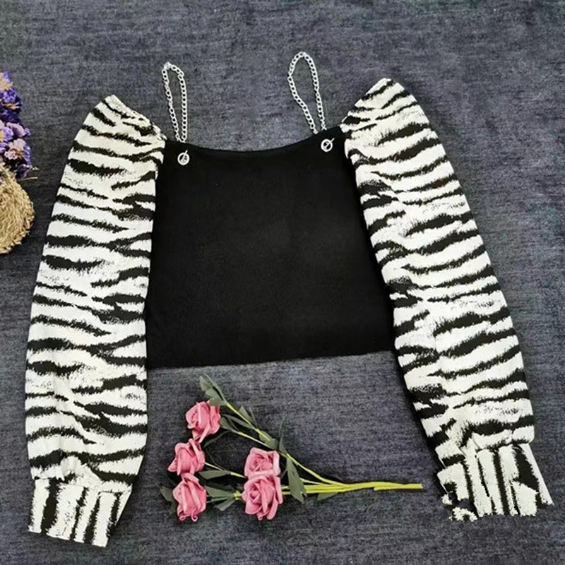 Spring and summer chain double tops short zebra T-shirt
