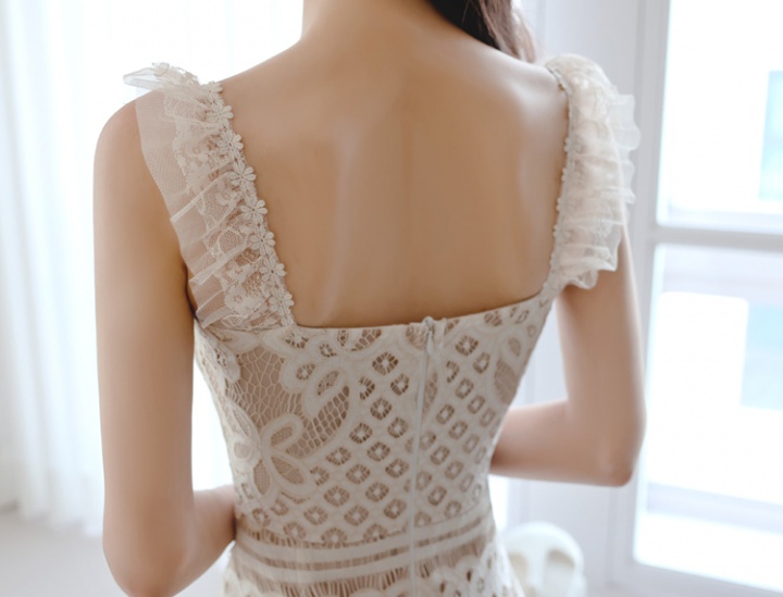 Pinched waist package hip strap dress white hollow dress for women