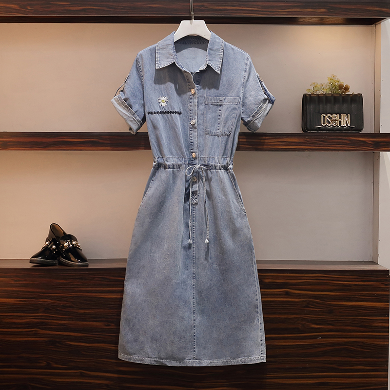 Embroidered fashion loose enlarge fat dress for women
