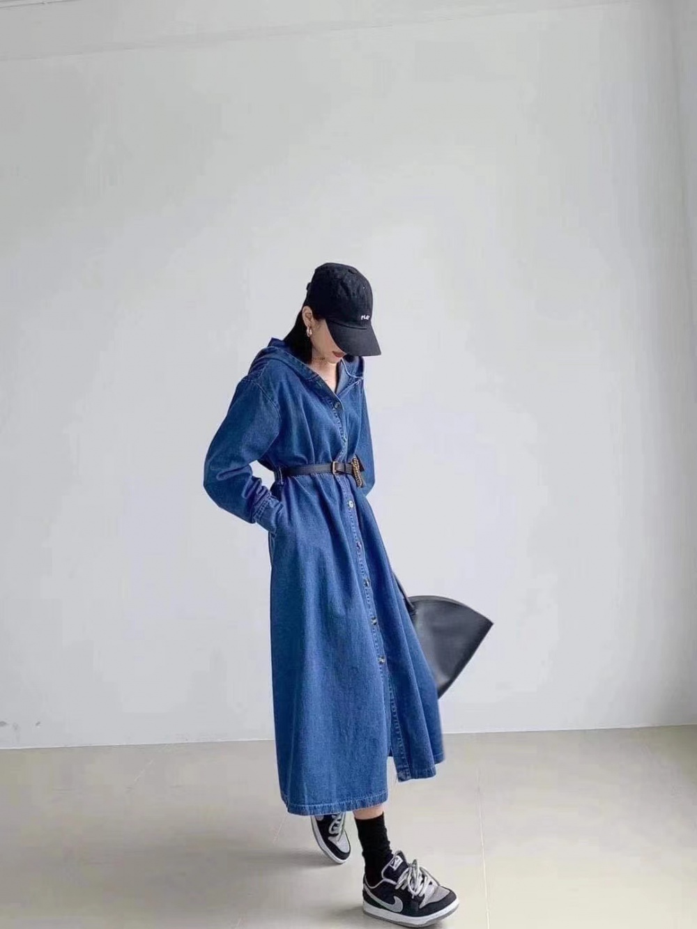 Denim frenum pure Korean style spring hooded dress