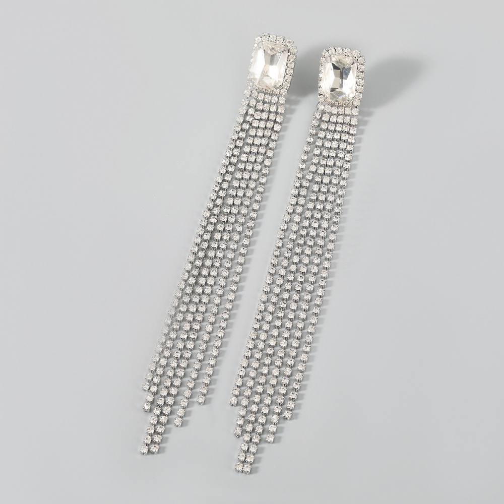 Geometry alloy banquet rhinestone chain earrings for women