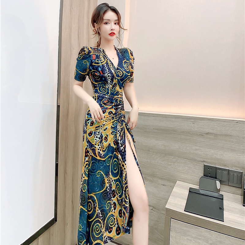 Casual temperament dress package hip printing formal dress