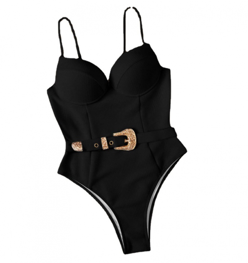 European style pure swimwear integrated belt