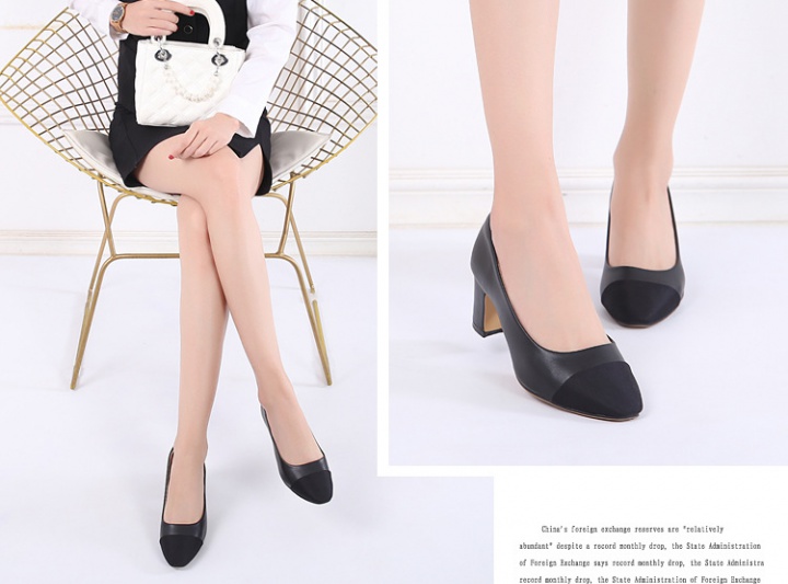 Black low high-heeled shoes double color footware for women
