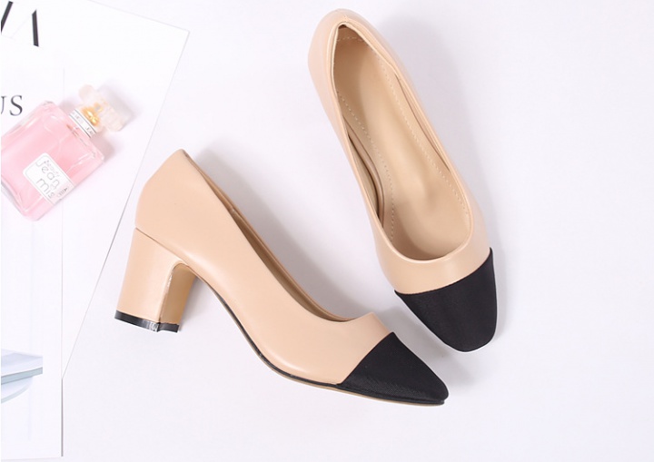 Black low high-heeled shoes double color footware for women