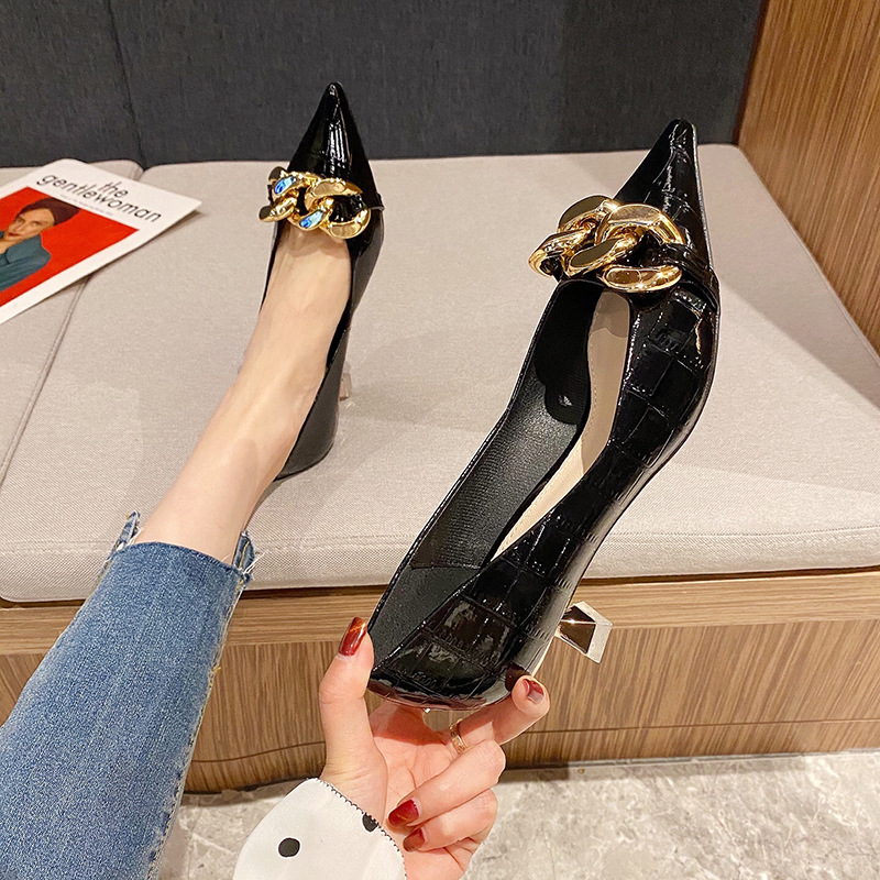 Pointed high-heeled shoes patent leather shoes for women