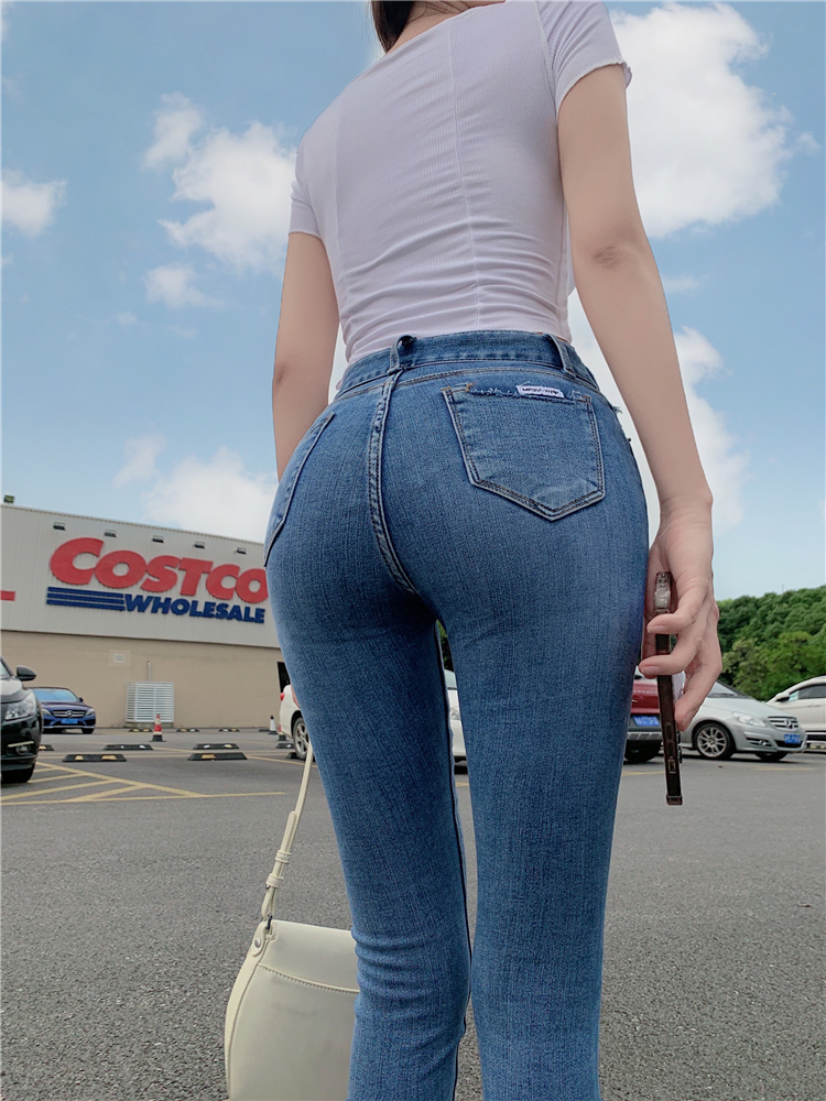 Holes elasticity jeans tight pencil pants for women