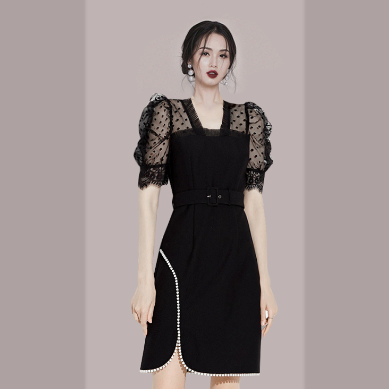 Elegant polka dot dress Korean style summer long dress