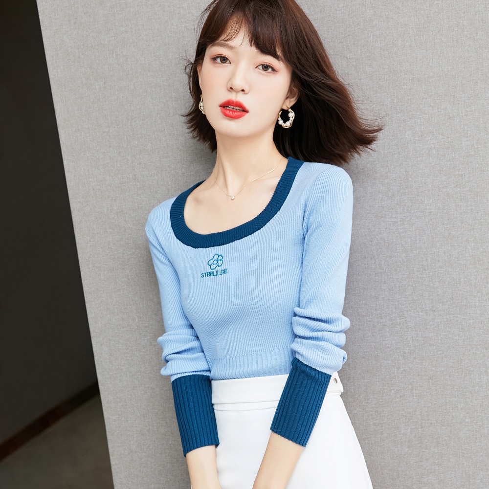 Long sleeve autumn blue tops tender short sweater