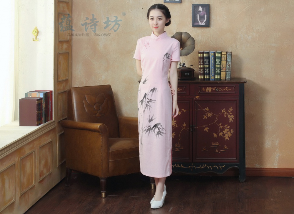 Cstand collar Chinese style short sleeve cheongsam