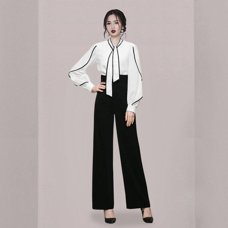 High waist straight tops black loose casual pants for women