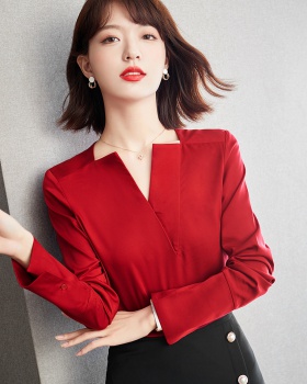V-neck red small shirt long sleeve shirt for women