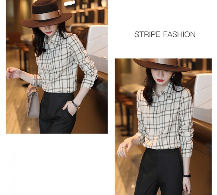 Plaid slim tops France style Western style shirt for women