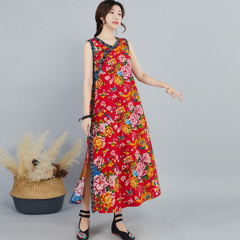 Sleeveless elasticity cheongsam long dress for women