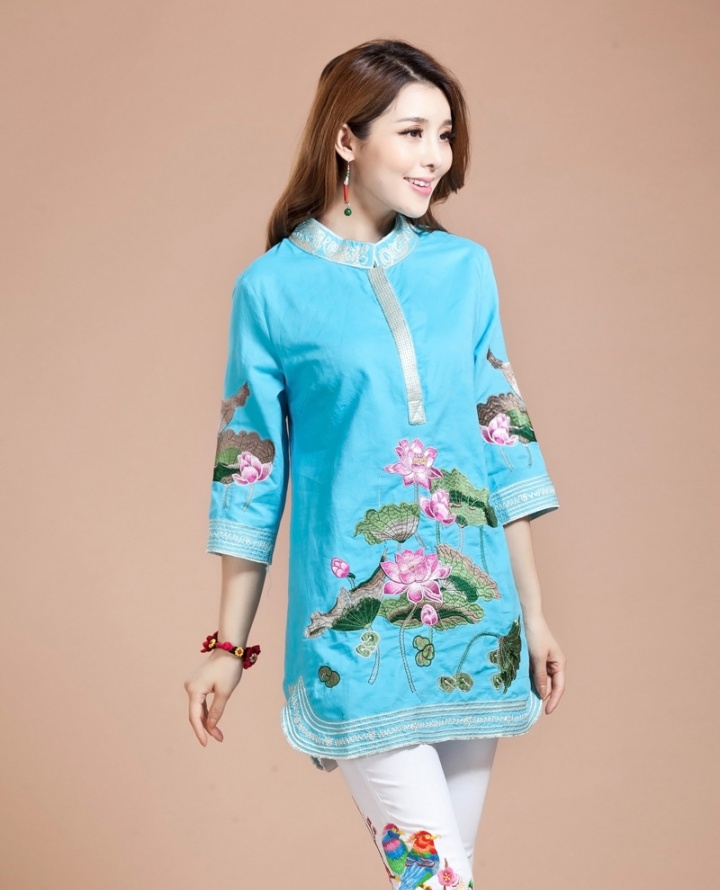 Embroidered short sleeve tops large yard national style shirt