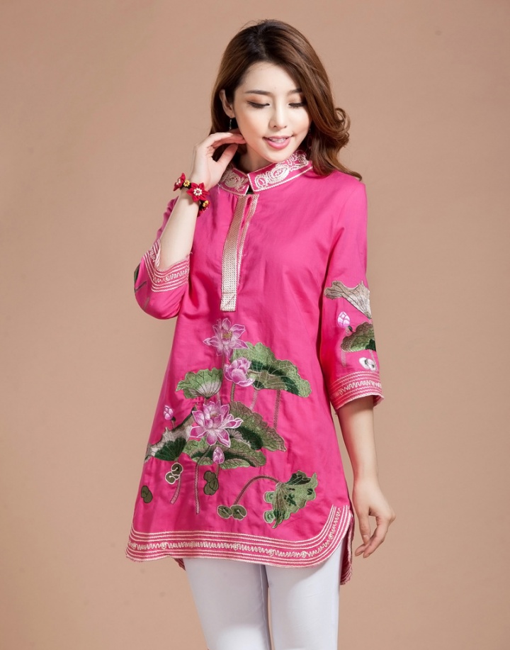 Embroidered short sleeve tops large yard national style shirt