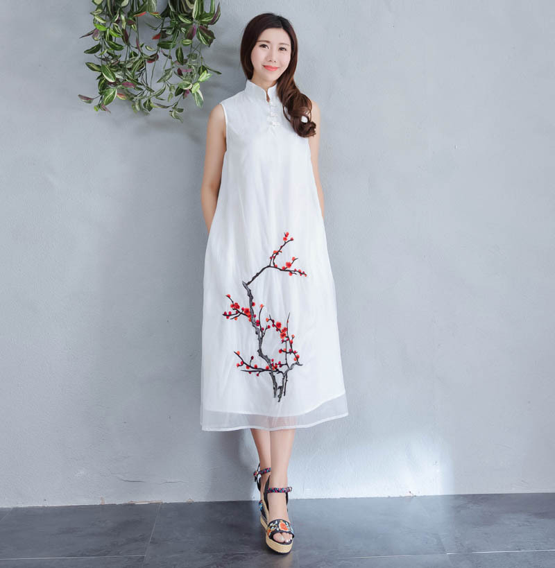 Cstand collar double summer national style retro dress
