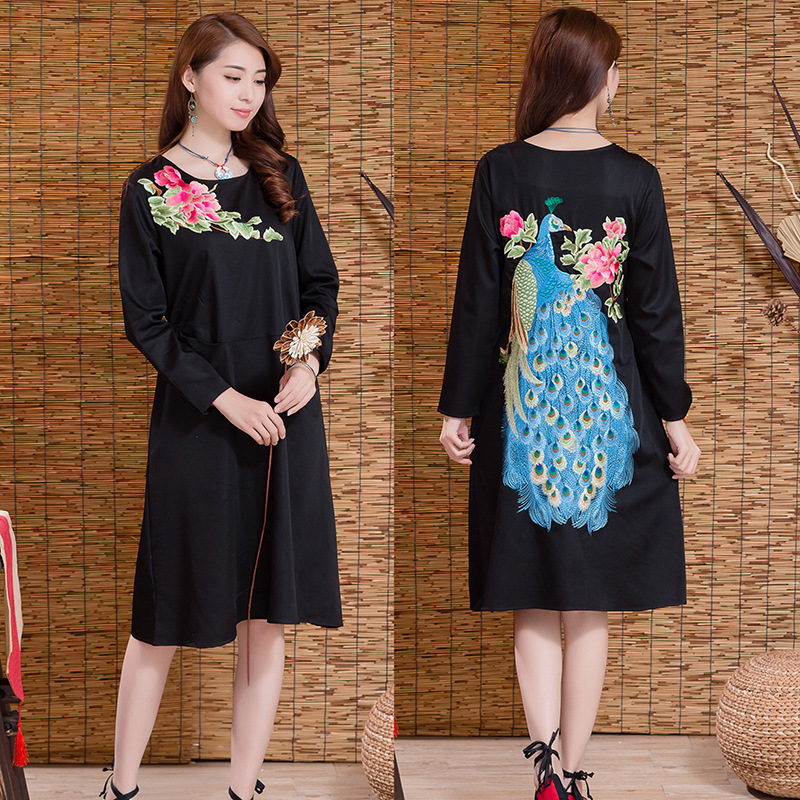 Slim round neck spring and autumn dress for women