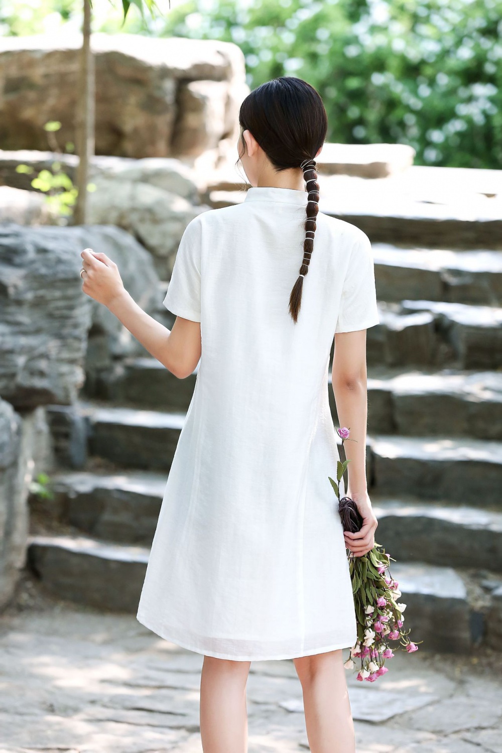 Summer cstand collar national style dress for women