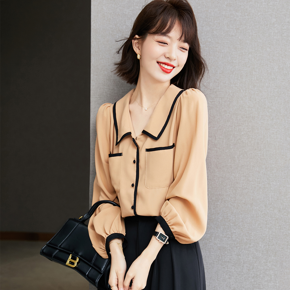 Tender all-match minority shirt autumn long sleeve tops