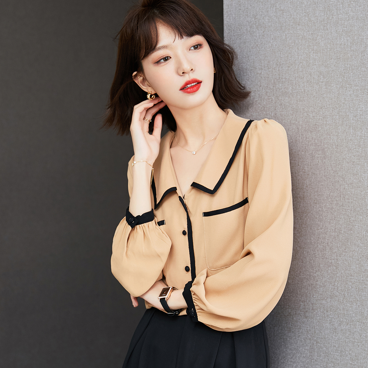 Tender all-match minority shirt autumn long sleeve tops