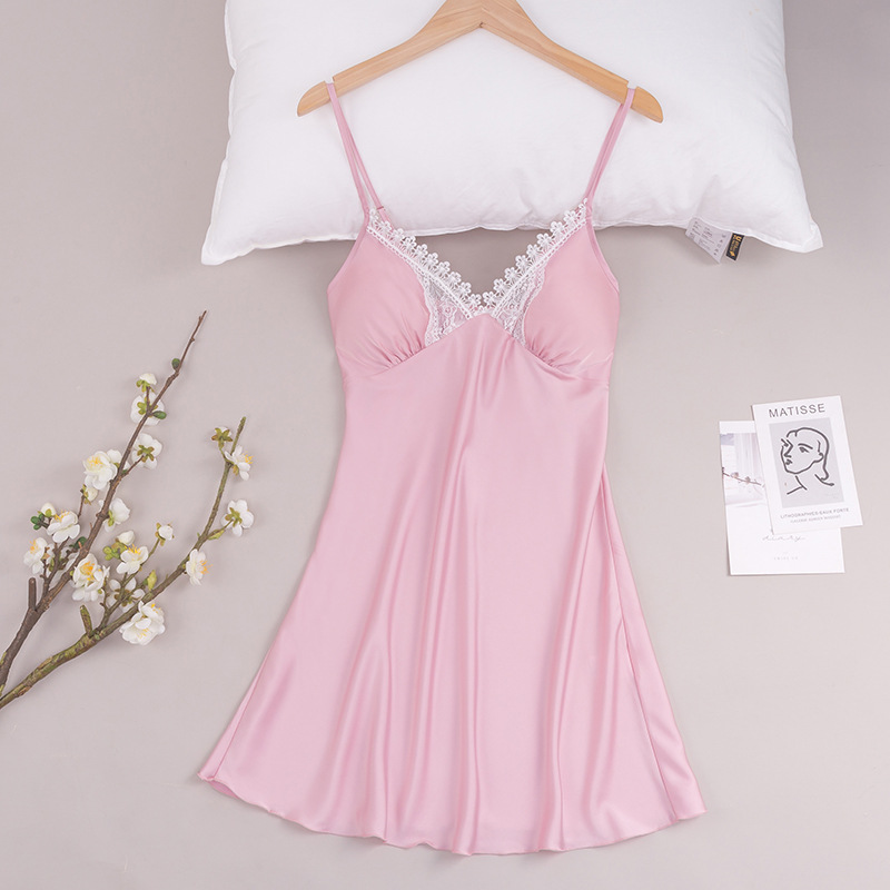 Sling summer night dress lace satin pajamas for women