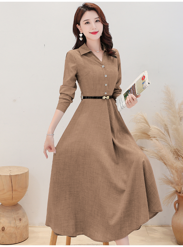 Cover belly long sleeve slim flax dress for women