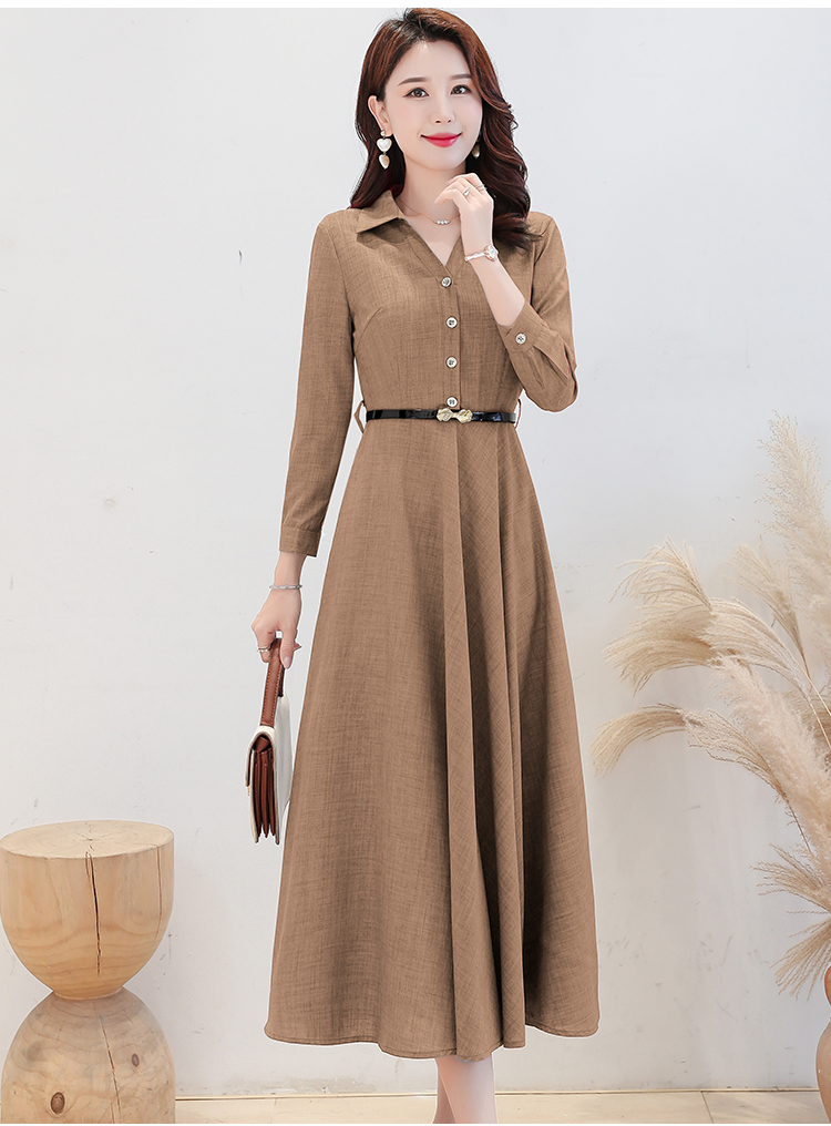 Cover belly long sleeve slim flax dress for women