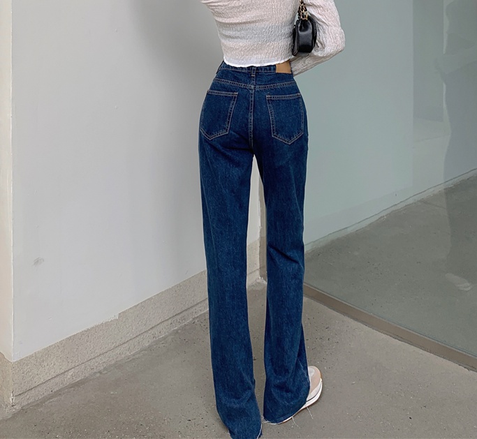 High waist split long pants drape autumn jeans