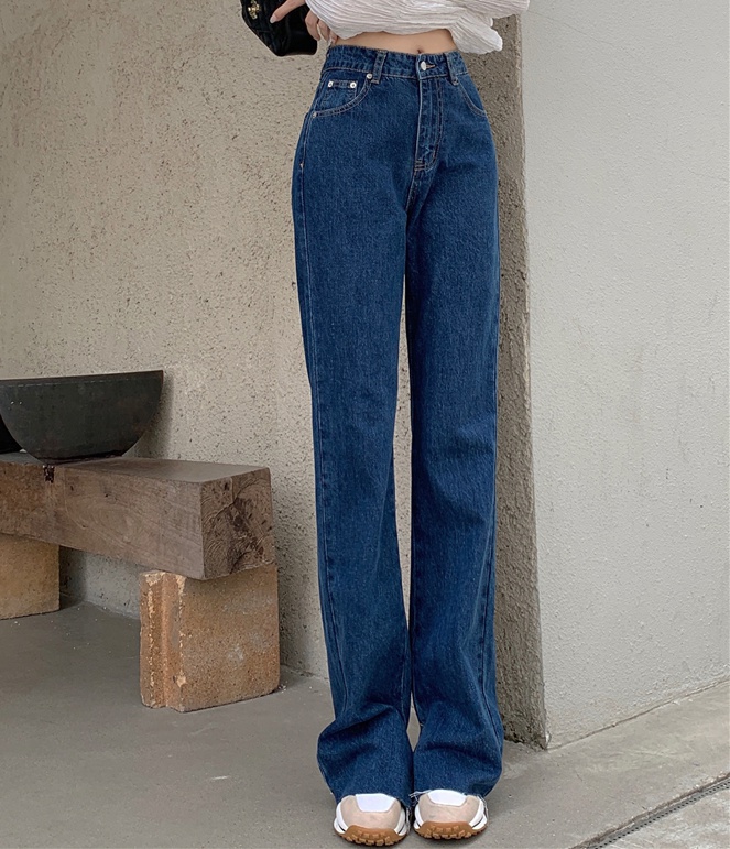 High waist split long pants drape autumn jeans