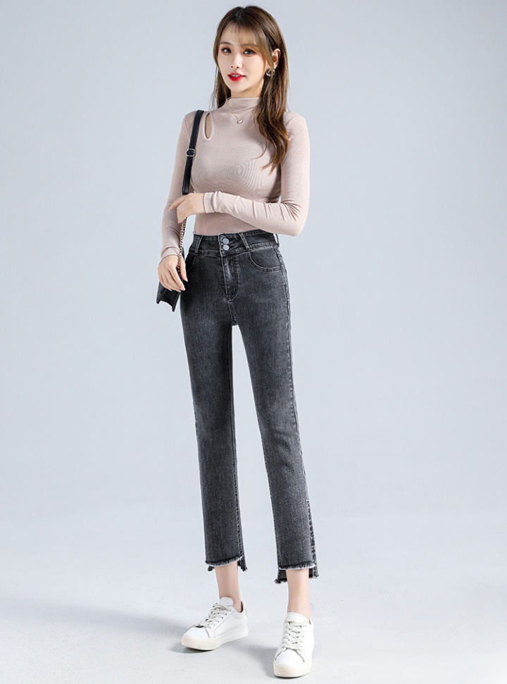 Split loose jeans nine tenths straight pants for women