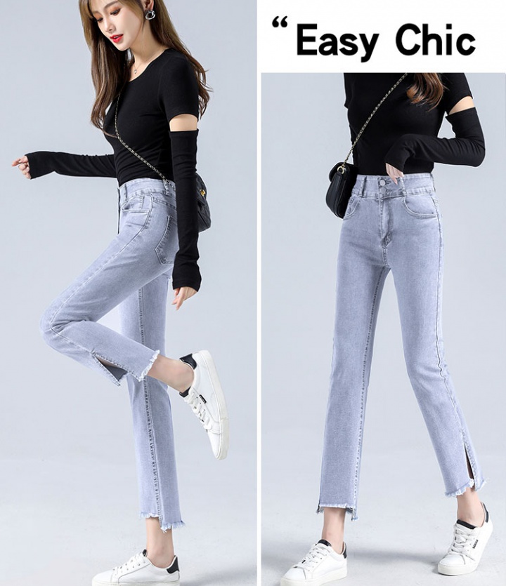 Split loose jeans nine tenths straight pants for women