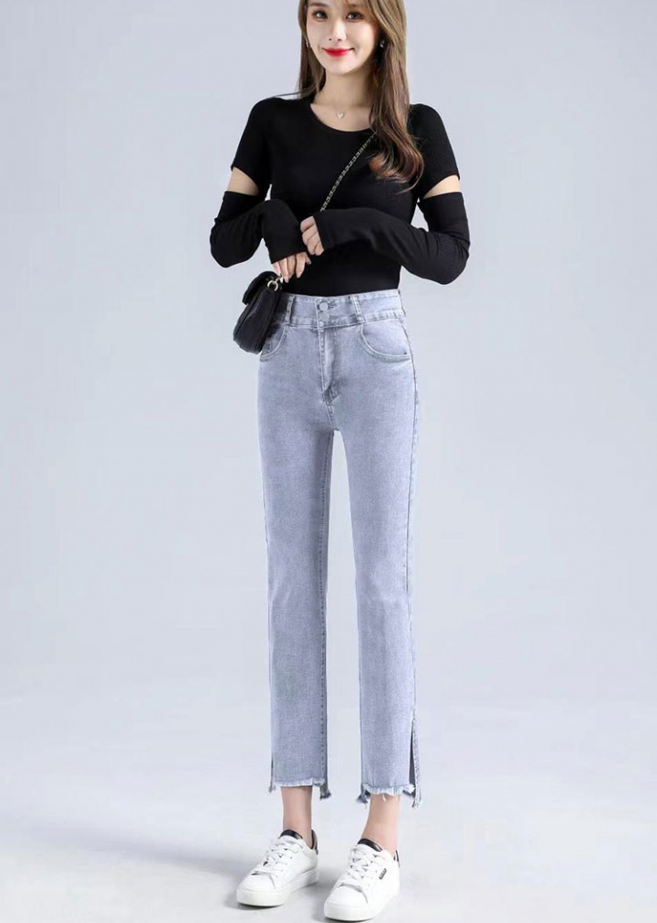 Split loose jeans nine tenths straight pants for women