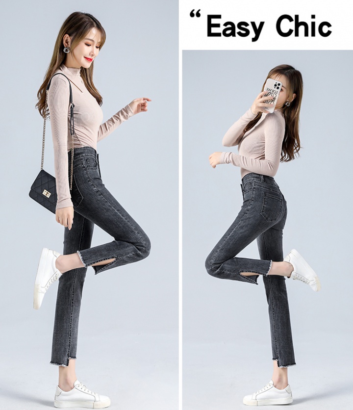 Split loose jeans nine tenths straight pants for women