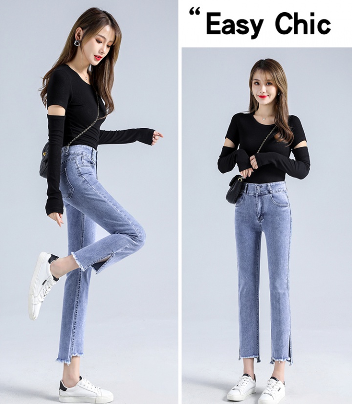 Split loose jeans nine tenths straight pants for women