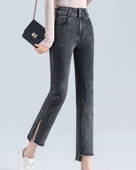Split loose jeans nine tenths straight pants for women