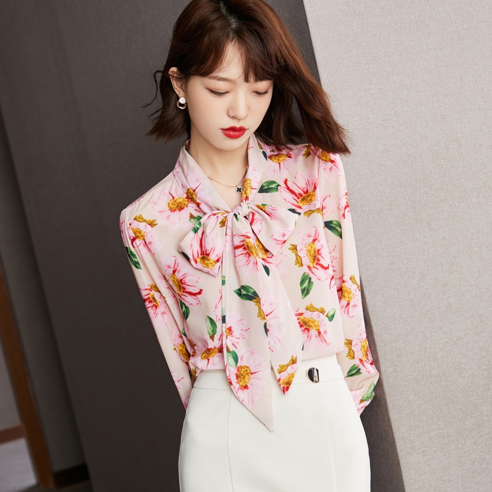 Autumn Western style tops floral chiffon shirt for women