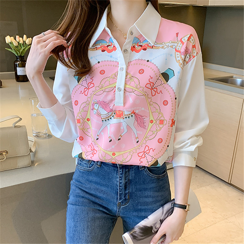 Mixed colors autumn cartoon loose shirt for women