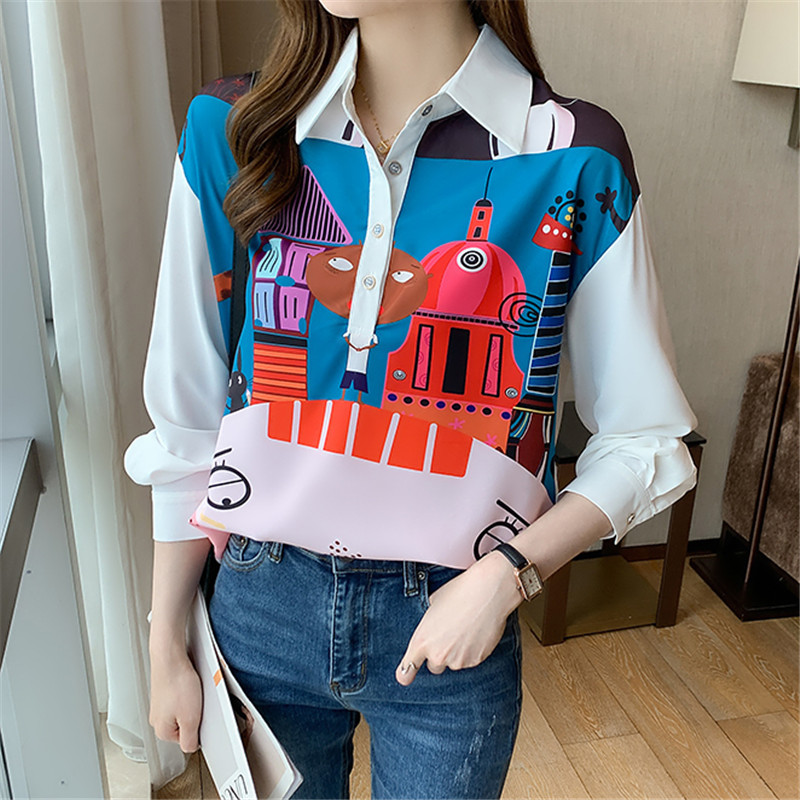 Mixed colors autumn cartoon loose shirt for women