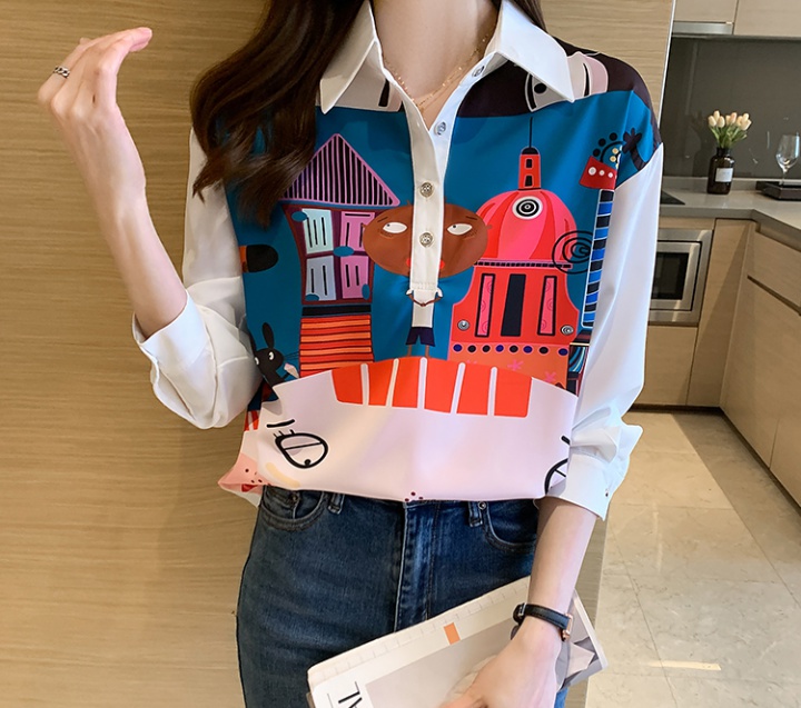 Mixed colors autumn cartoon loose shirt for women